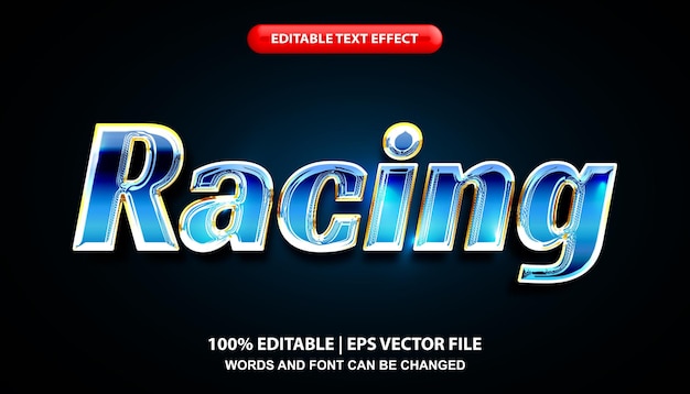 Racing text, editable text effect, shiny blue gradient effect font style