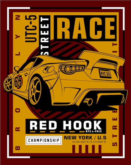 Racing typography art, graphic illustration