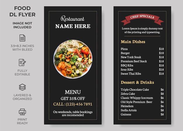 Rack Card Food DL Flyer Template Food Menu