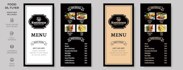 Vector rack card food dl flyer template food menu