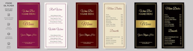 Rack Card Food DL Flyer Template simple style and modern layout luxury design Wine Menu