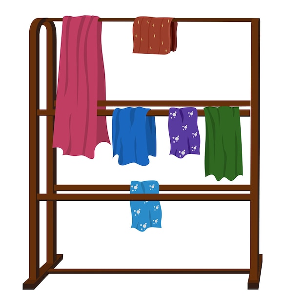 Vector a rack of colorful clothes with a brown frame clothing rack cloth rail shop display element