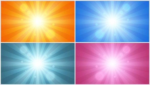 Radial lines Explosion effect Abstract star Set of four vector backgrounds