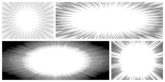 Radial oval manga speed line effect collections in monochrome