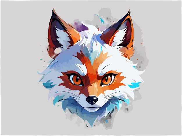 Radiant Fox Portrait Splashes of Color in Digital Art Illustration Vector Premium