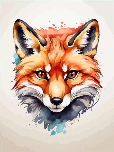 Vector radiant fox portrait splashes of color in digital art illustration