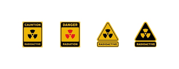 Radiation danger warning icons Flat yellow caution radioactive danger radiation radioactive triangles Vector icons