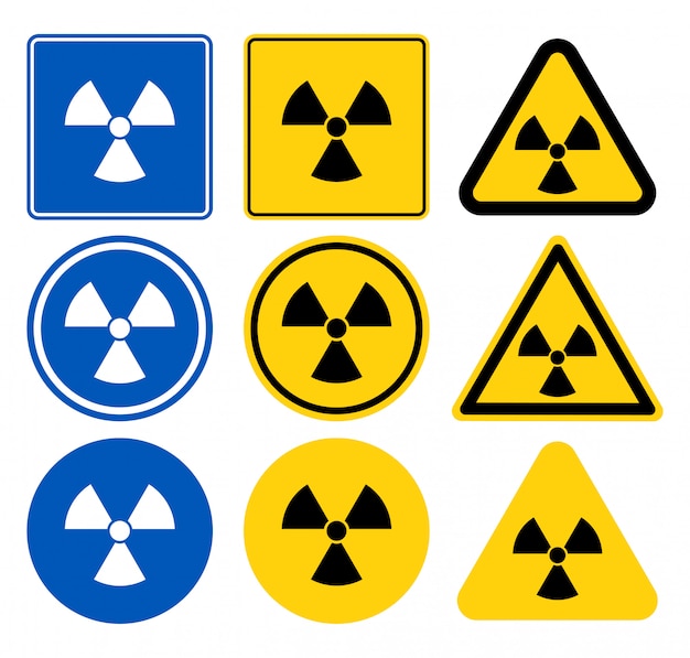 Radiation icon,radiation symbol,White icon on blue background,Vector illustration