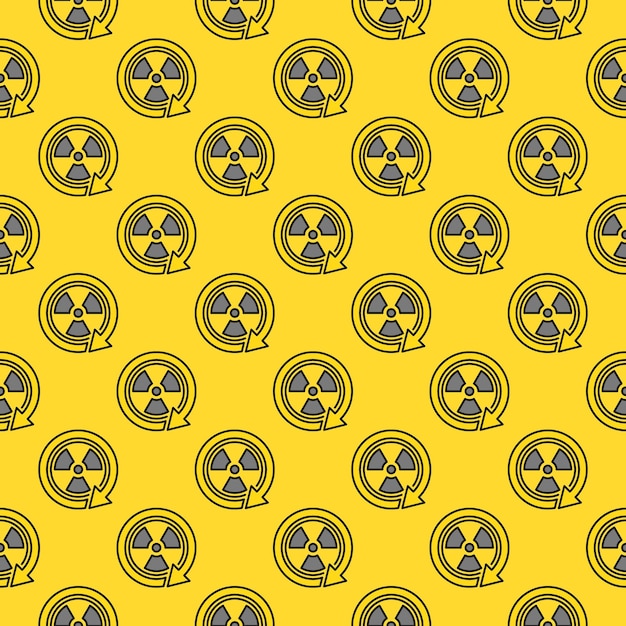 Vector radiation sign inside arrow vector danger zone colored seamless pattern