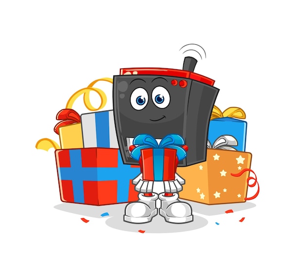 Radio give gifts mascot cartoon vector