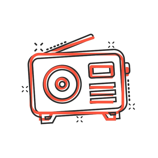 Radio icon in comic style Fm broadcast cartoon vector illustration on white isolated background Radiocast splash effect business concept