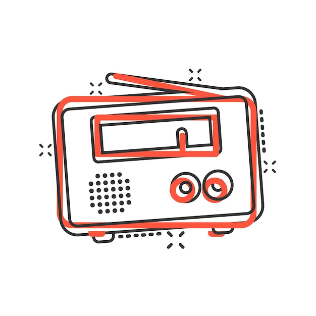 Radio icon in comic style Fm broadcast cartoon vector illustration on white isolated background Radiocast splash effect business concept