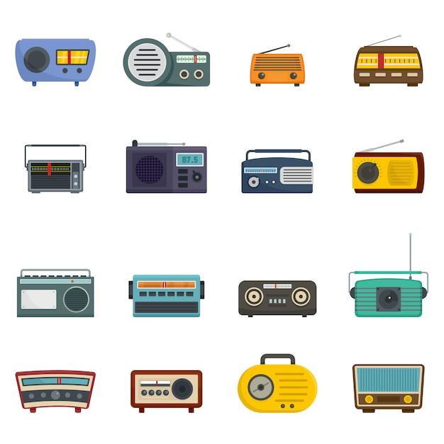 Radio music old device icons set vector isolated