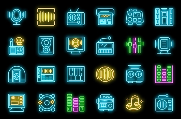 Radio room icons set vector neon