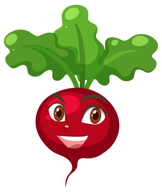 Vector radish cartoon character with happy face expression on white background