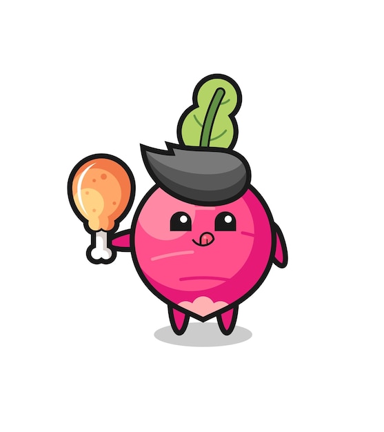 Radish cute mascot is eating a fried chicken cute style design for t shirt sticker logo element