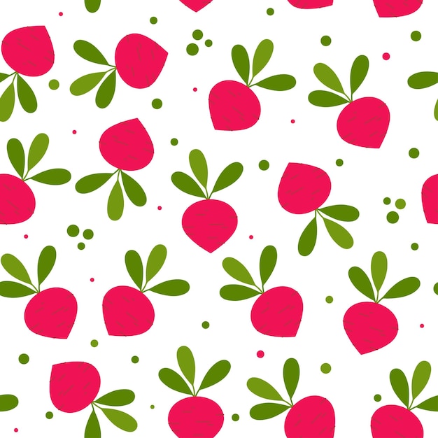 Radish flat design seamless pattern Design with leaves and vegetable