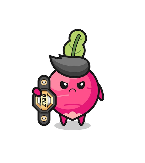 Radish mascot character as a MMA fighter with the champion belt