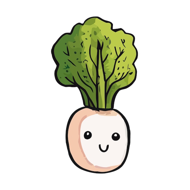 Radish with eyes cartoon hand drawn radish Kids funny illustration vegetable