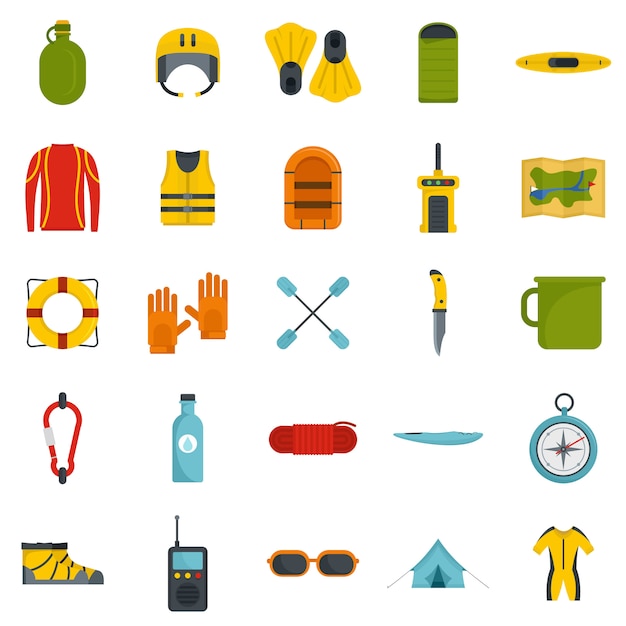 Rafting kayak water canoe icons set