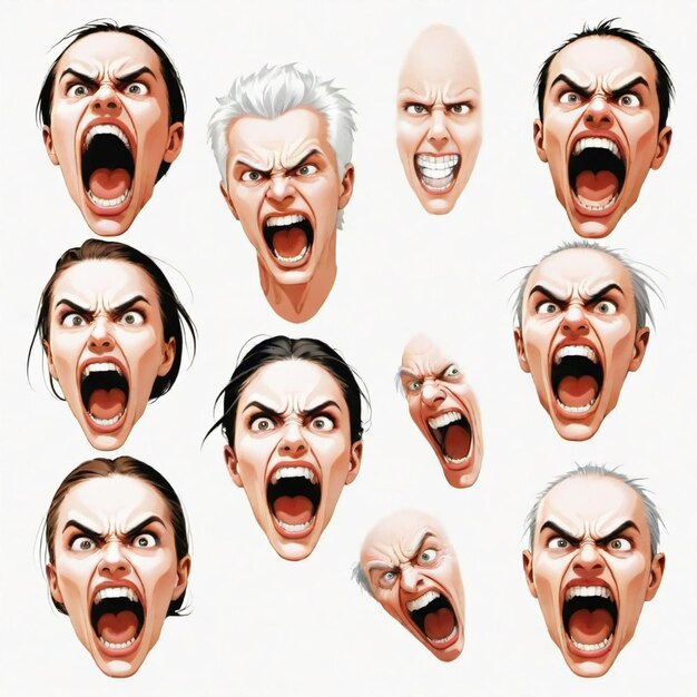 Rage cartoon vector set White background isolated