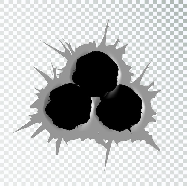 Ragged hole torn in torn metal yin bullets on a transparent background Vector