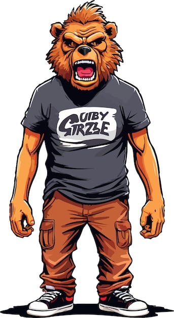 Raging Bear Cartoon Character in Casual Style