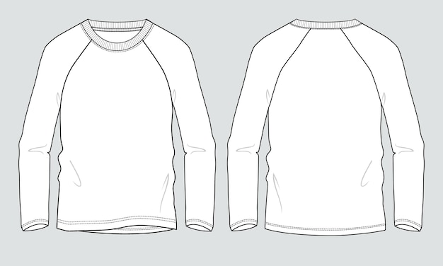 Raglan Long Sleeve T shirt technical fashion flat sketch Vector Illustration template