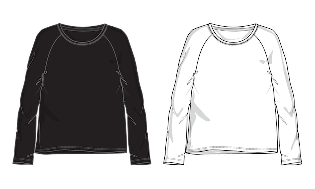 Raglan long sleeve t shirt white and black color vector illustration template for ladies