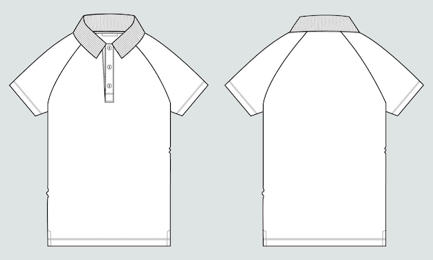 Raglan Short sleeve polo shirt fashion flat sketch vector illustration template front and back views