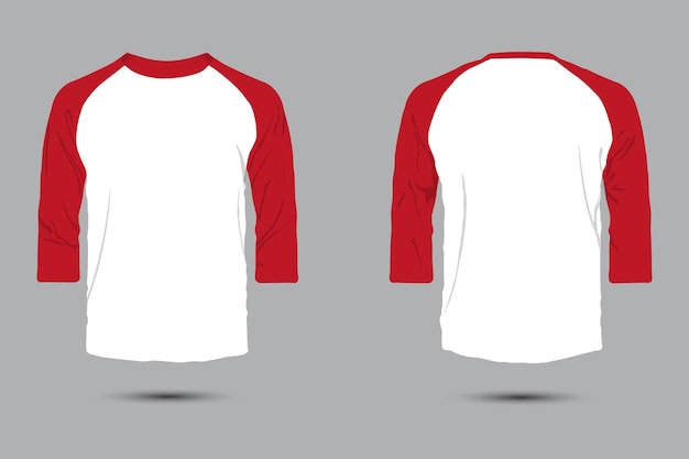 Vector raglan sleeve tshirt mockup front and back view