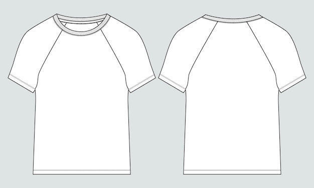 Raglan T shirt technical fashion flat sketch vector illustration template