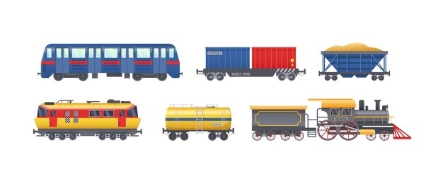 Vector railway locomotive train with oil wagon, transportation cargo, railway transport locomotive