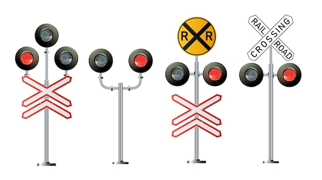 Railway signs set isolated on a white background vector railroad traffic light