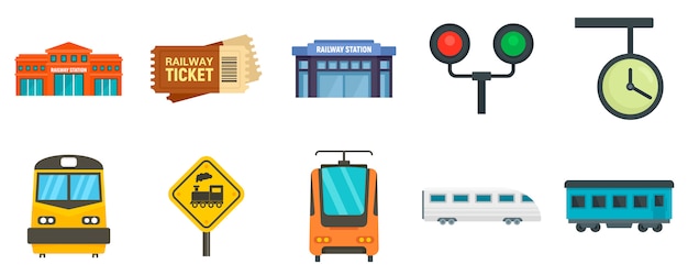 Railway station icons set