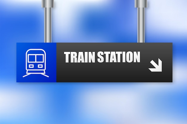 Railway Station Platform sign Railroad Station Train on platform Vector illustration