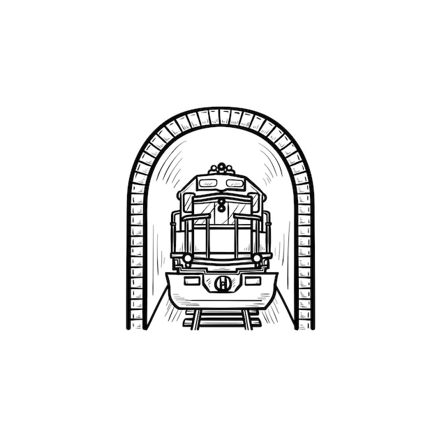 Railway tunnel with train hand drawn outline doodle icon. Subway public transport, metro station concept