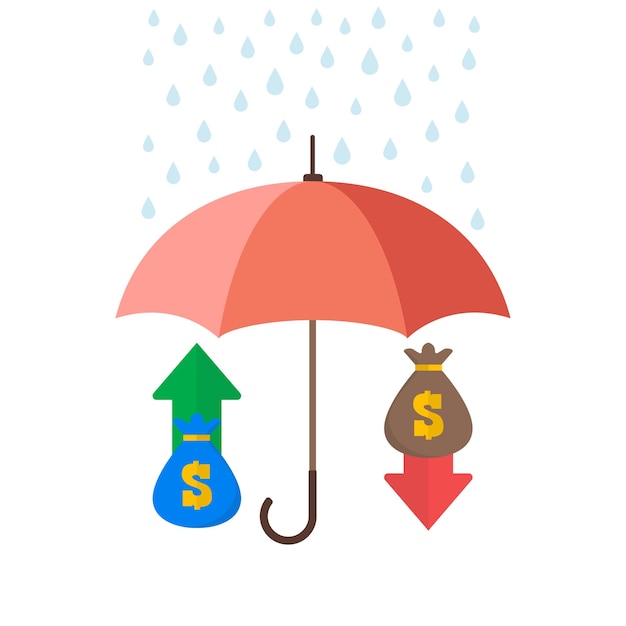 Rain drop on umbrella with money bags