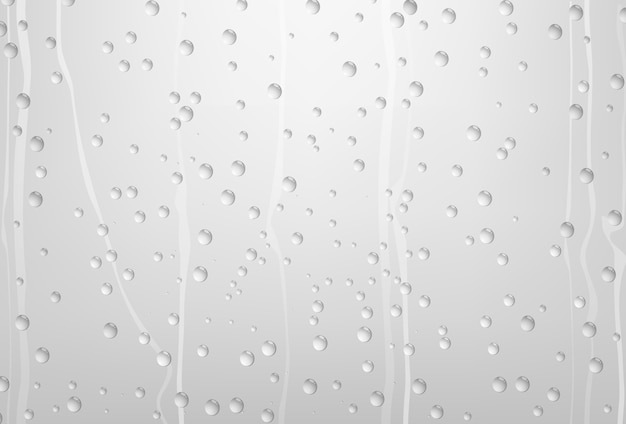 Vector rain water drops on glass with gray background