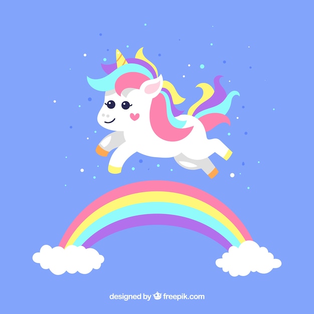 Rainbow background with pretty unicorn