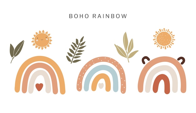 Rainbow boho set abstract design illustration