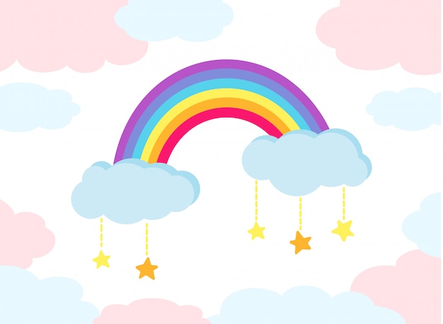 Rainbow bright colored flat cartoon kids