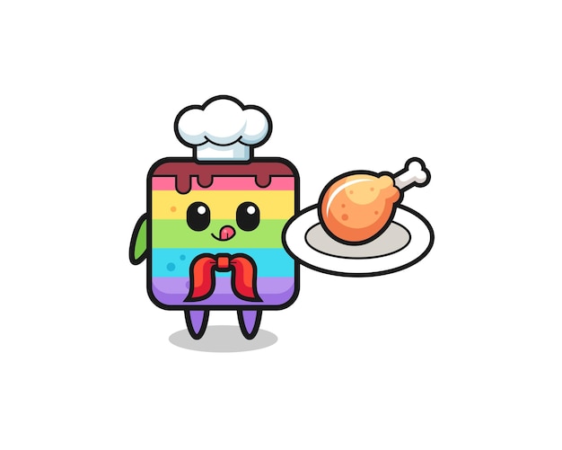 Rainbow cake fried chicken chef cartoon character , cute design