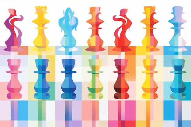 Vector rainbow chess pawns pattern set