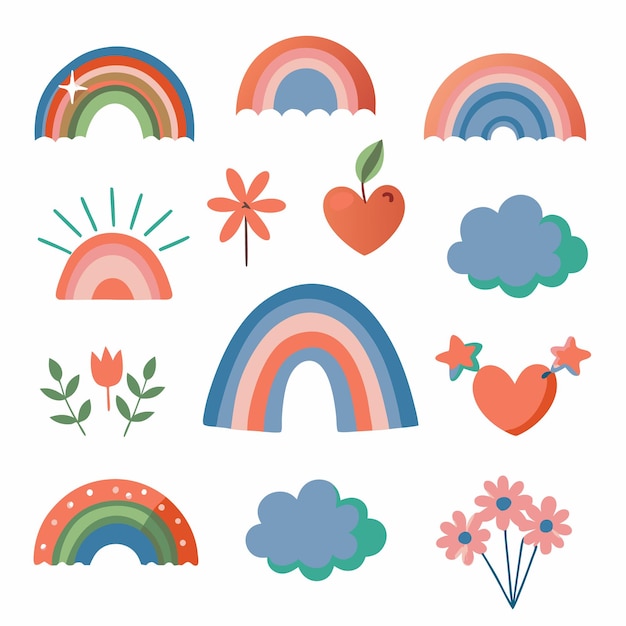 Vector rainbow clipart cute retro illustrations for your projects