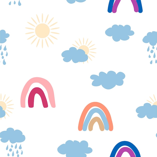 Rainbow cloud sun seamless pattern for newborns Cute and delicate design for the youngest children