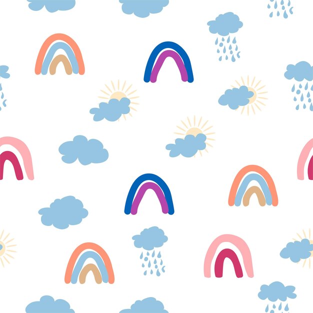 Rainbow cloud sun seamless pattern for newborns Cute and delicate design for the youngest children