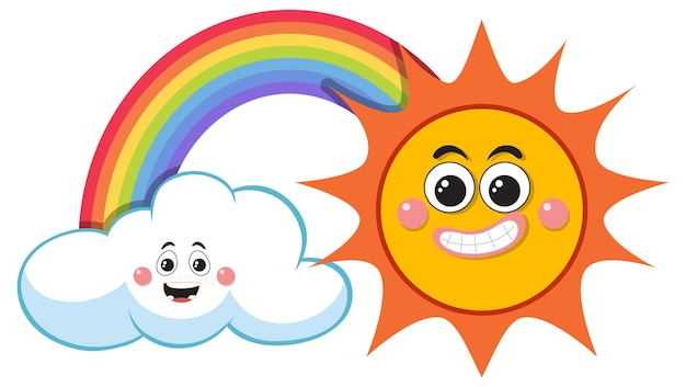 Rainbow cloud and sun with cute face