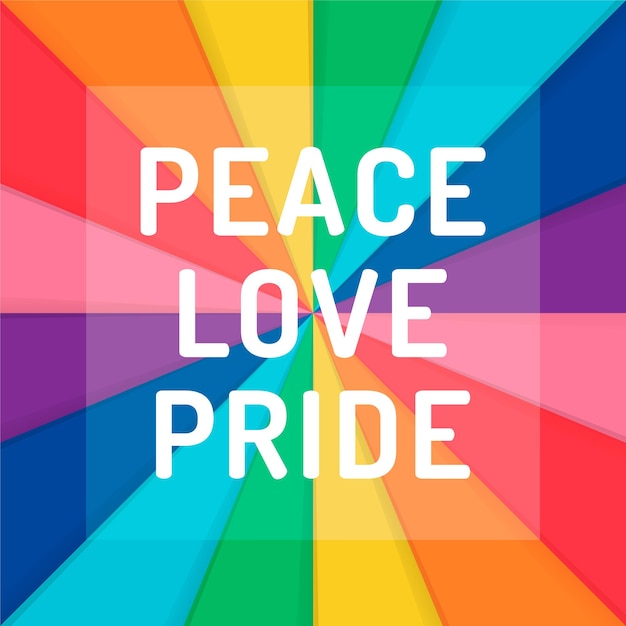 A rainbow colored background with peace love pride concept for pride month