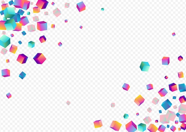 Rainbow Cube Vector Transparent Background. Bright Abstract Element Presentation. Style Block Pattern. Multicolored Polygon Perspective Wallpaper.